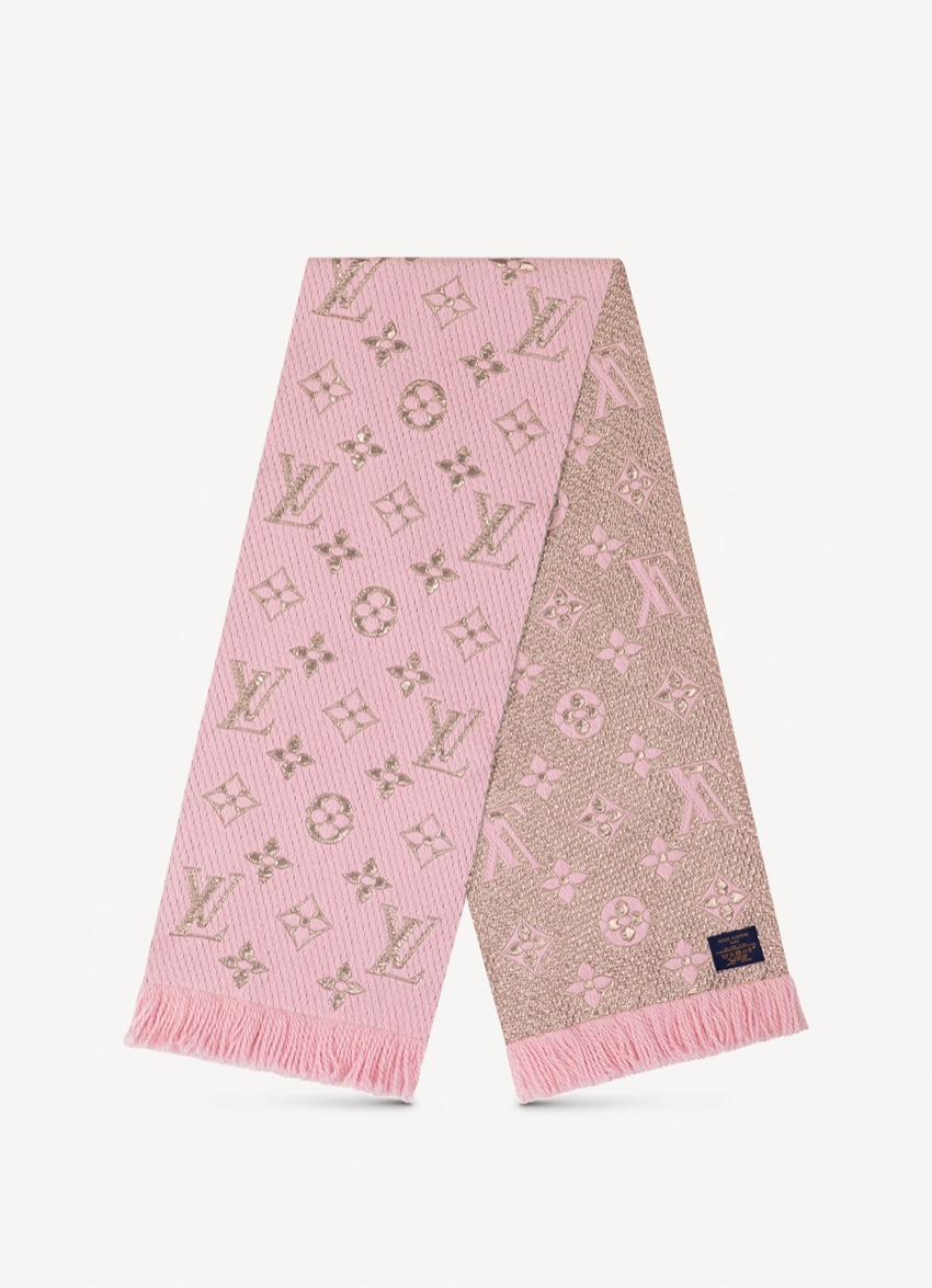 Women's Louis Vuitton Pink Wool Blend Logomania Shine Scarf