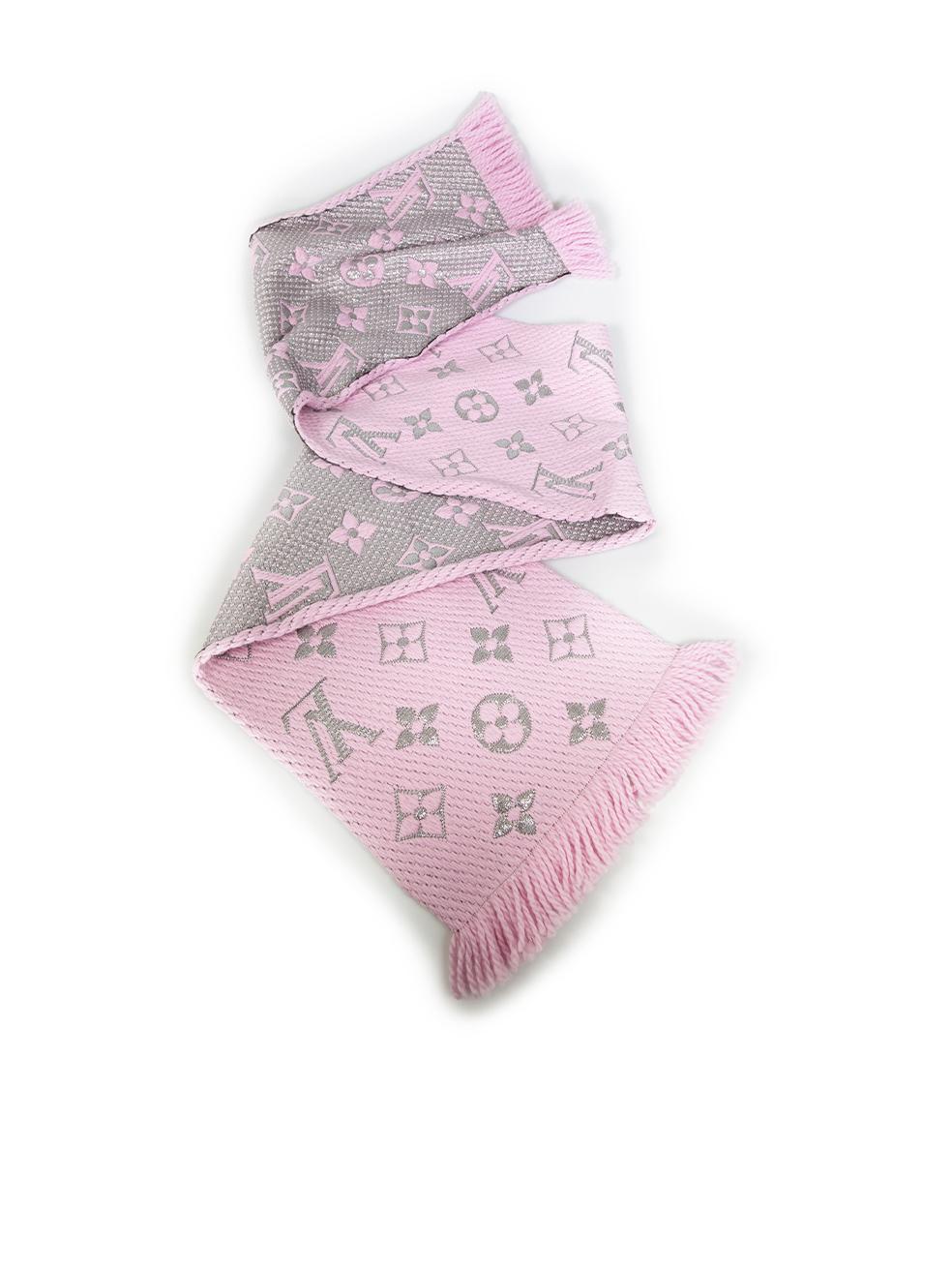 CONDITION is Very Good. Hardly any visible wear to the scarf is evident on this Louis Vuitton designer resale item.
  
  
  
  Details
  
  
  Pink
  
  Wool
  
  Scarf
  
  Metallic silver logo embroidery
  
  Tassel trim
  
  
  
  
  
  Made in