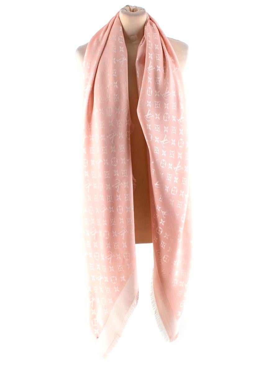 Louis Vuitton Monogram Denim Shawl Pink Beige Silk