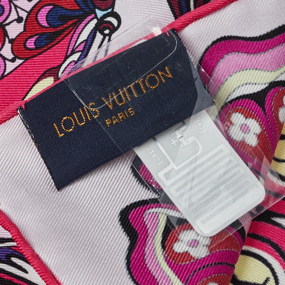 Gray Louis Vuitton Pink World Of Love Silk Square Scarf