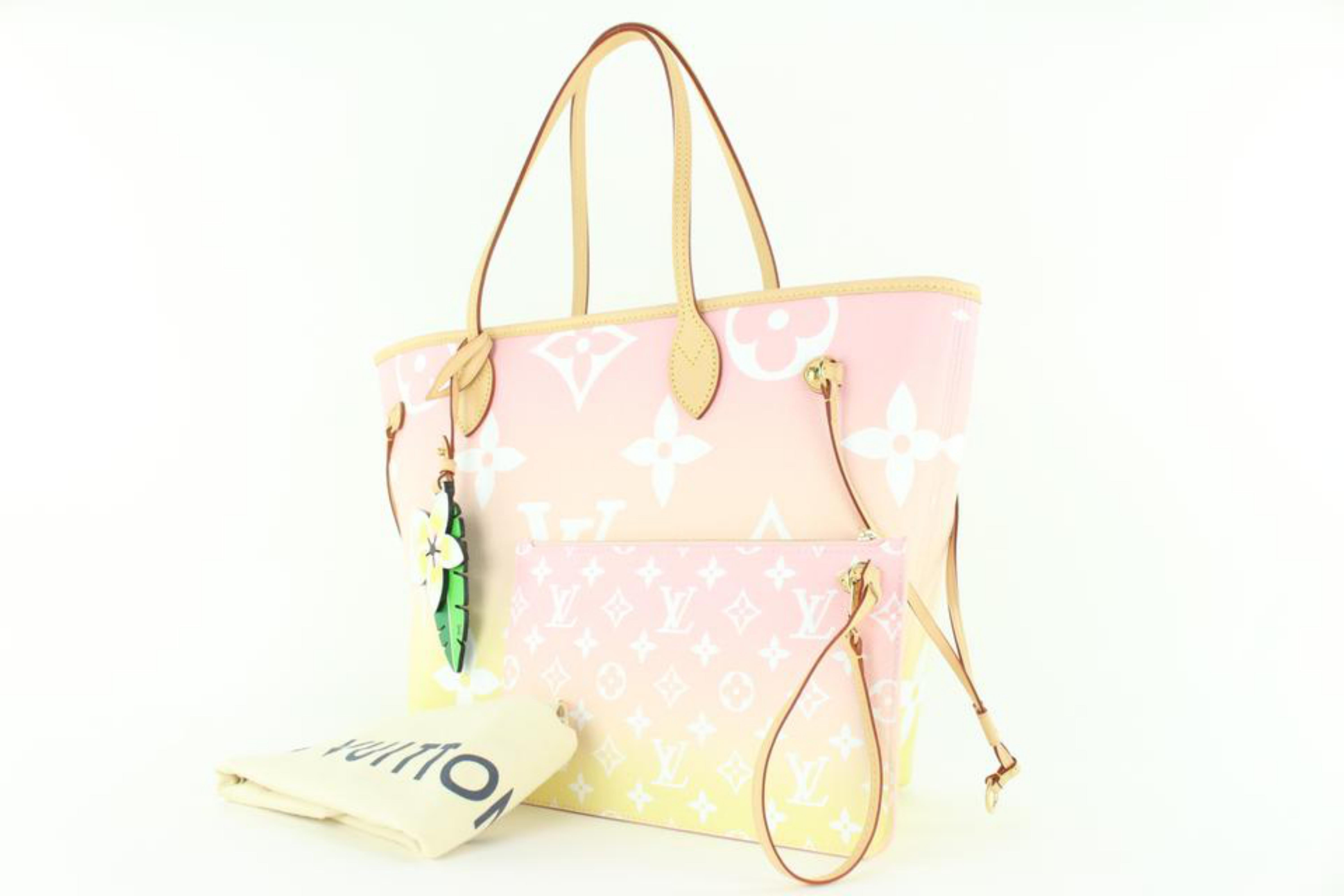 Pink Yellow Monogram By the Pool Neverfull MM with Pouch 4LVJ1021
Date Code/Serial Number: AR0221
Made In: France
Measurements: Length: 16 