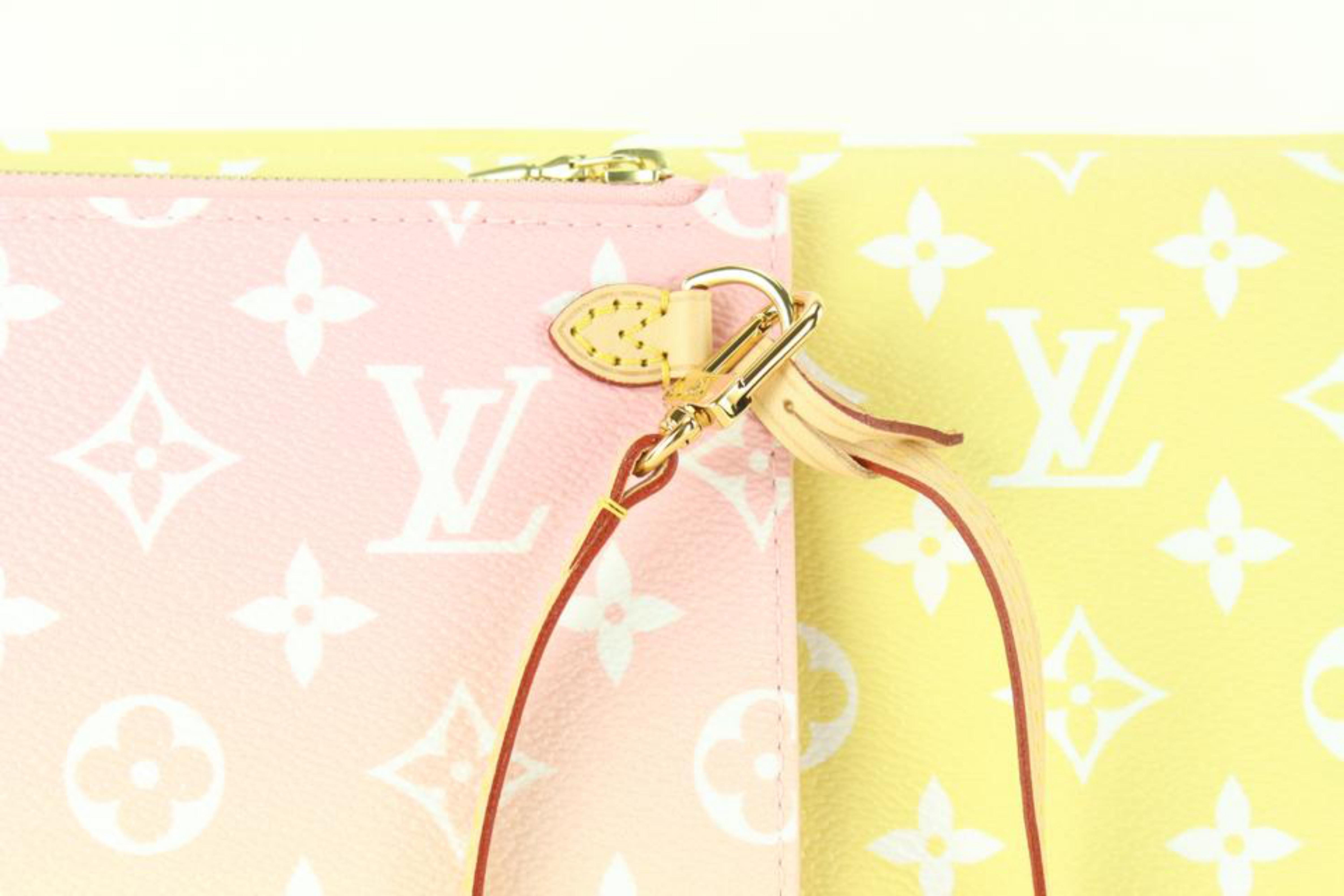 Louis Vuitton Pink Yellow Monogram By the Pool Neverfull MM with Pouch 4LVJ1021 In Excellent Condition In Dix hills, NY