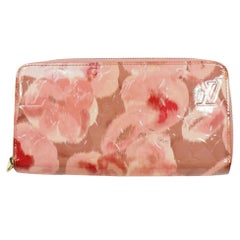 Louis Vuitton Rosas Zippy Rosa Velour Ikat Larga Cremallera Alrededor Rosas Vernis Raro