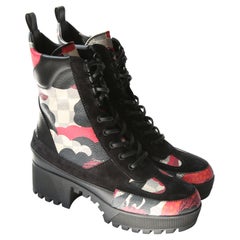 Louis Vuitton platform Laureate Desert black red white suede lace up ankle boots