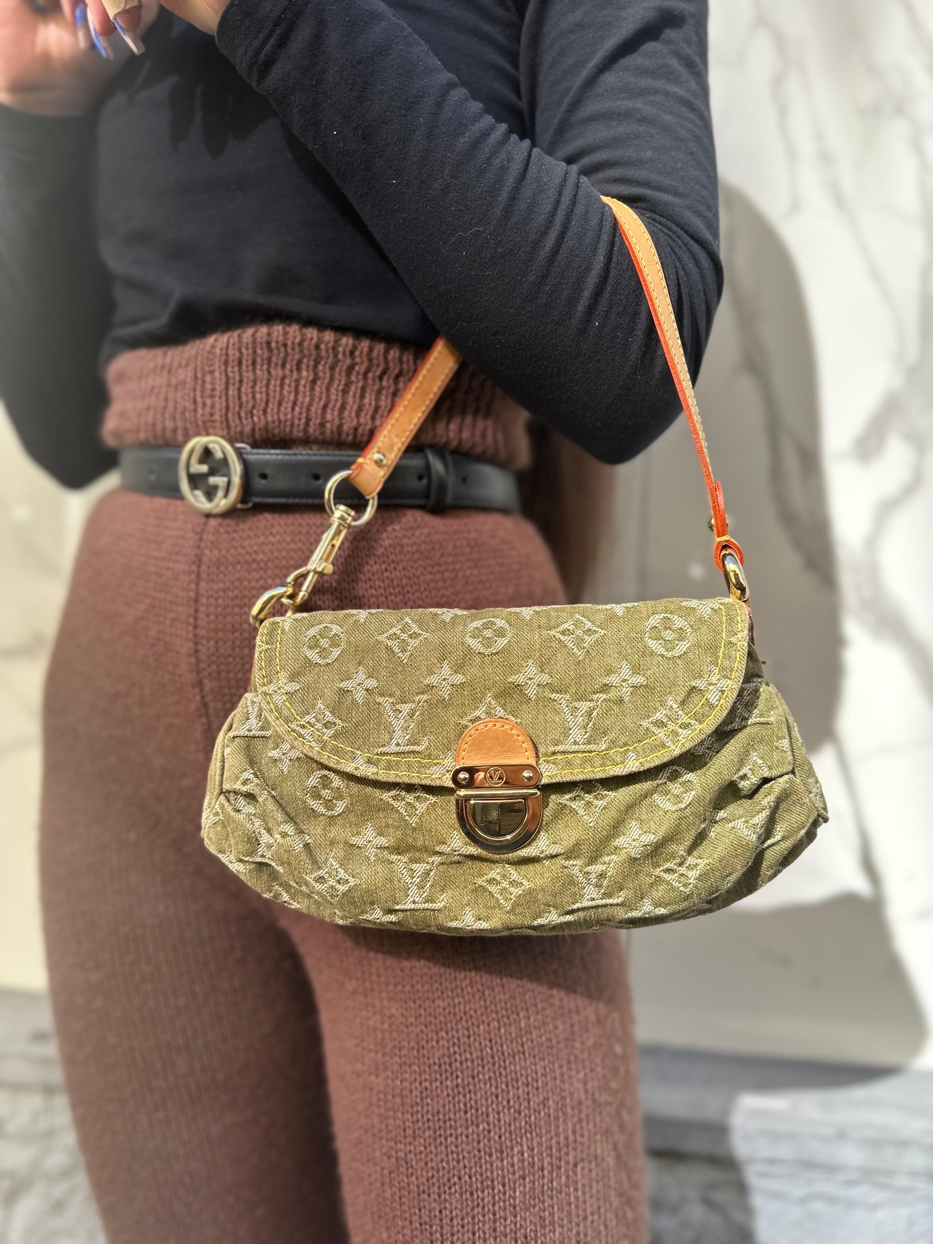 Louis Vuitton Pleaty Green Denim Shoulder Bag 9