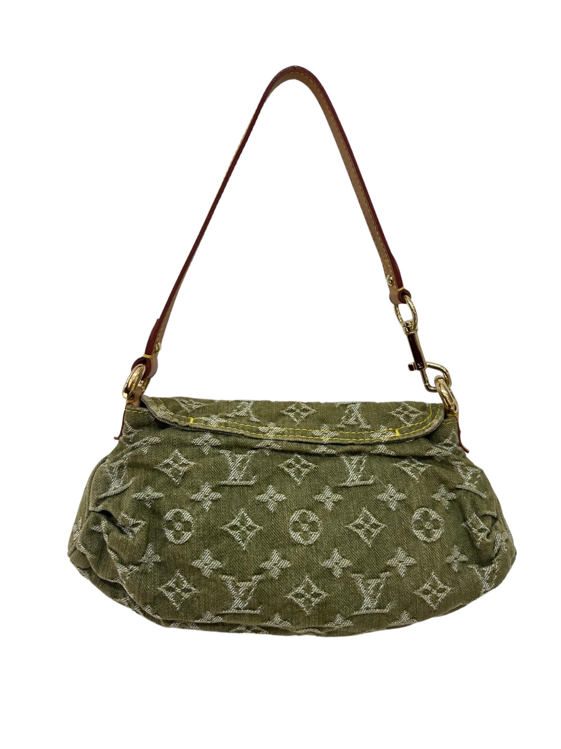 Women's Louis Vuitton Pleaty Green Denim Shoulder Bag