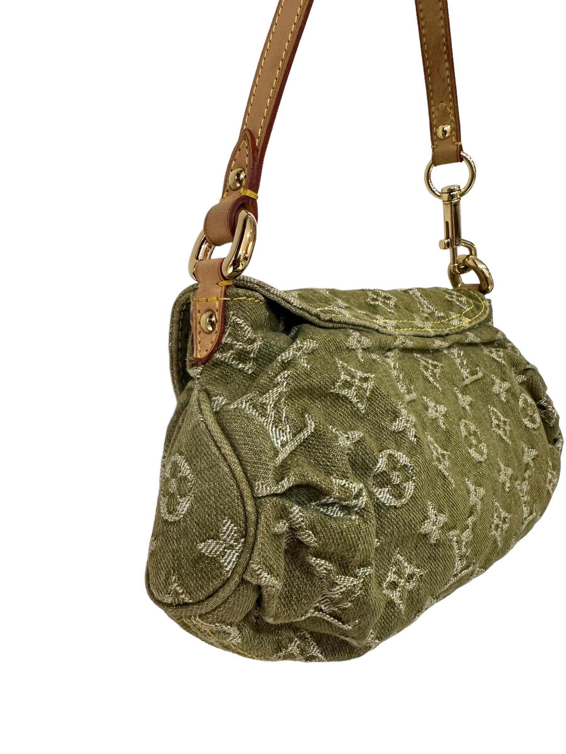 Louis Vuitton Pleaty Green Denim Shoulder Bag 1