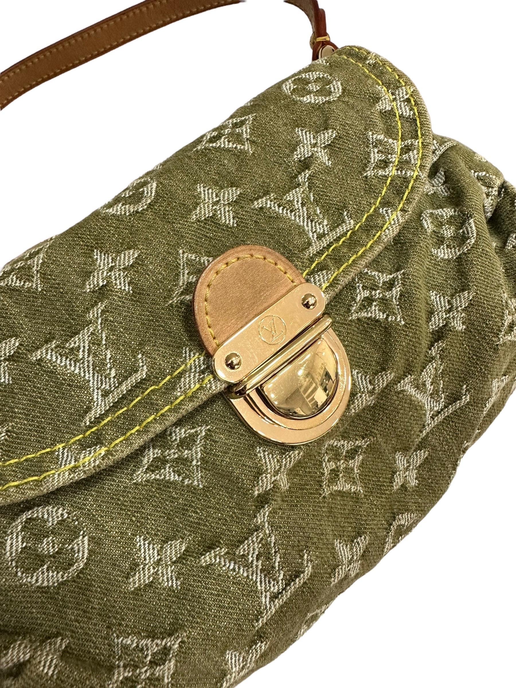 Louis Vuitton Pleaty Green Denim Shoulder Bag 3
