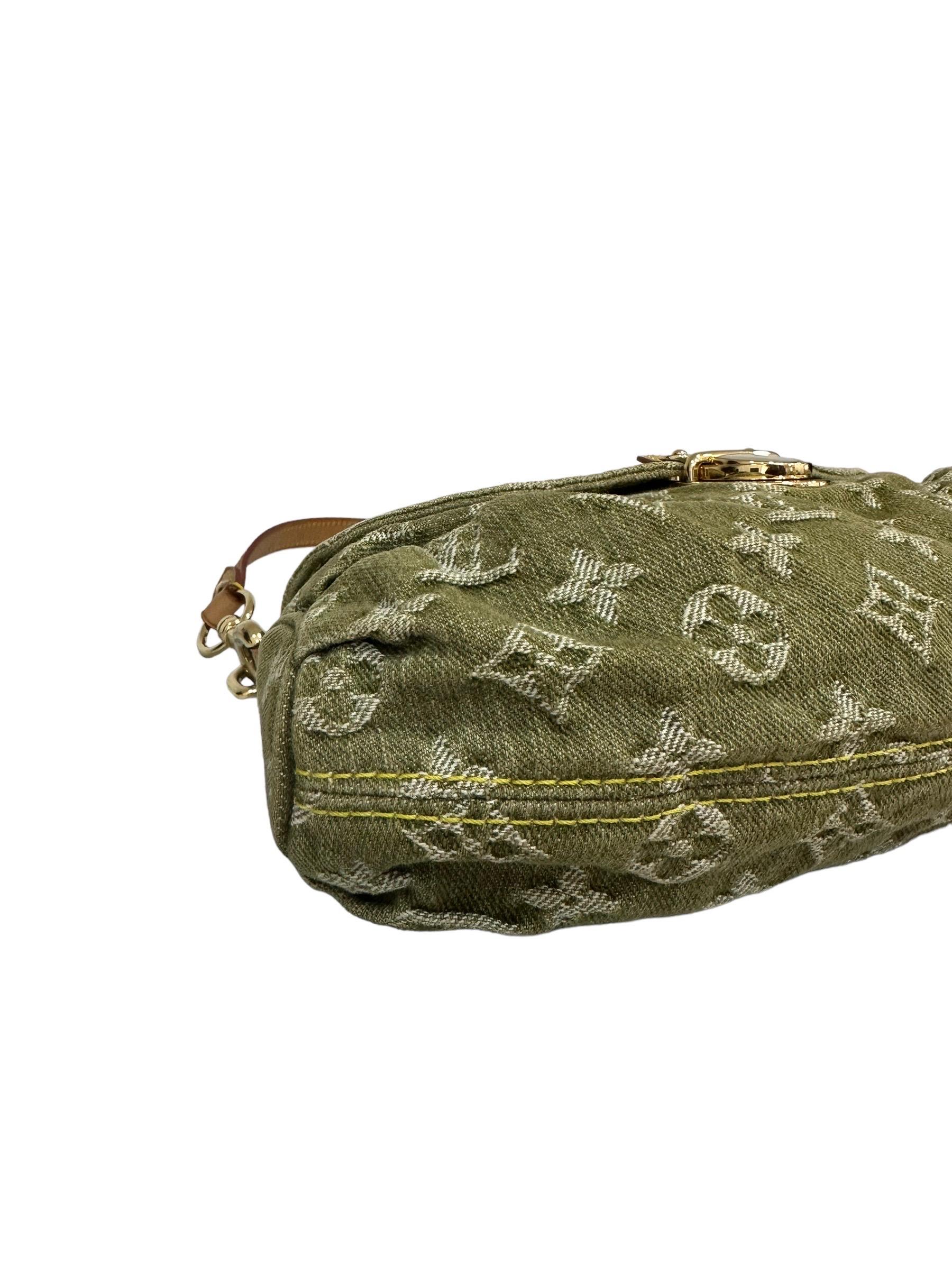 Louis Vuitton Pleaty Green Denim Shoulder Bag 5