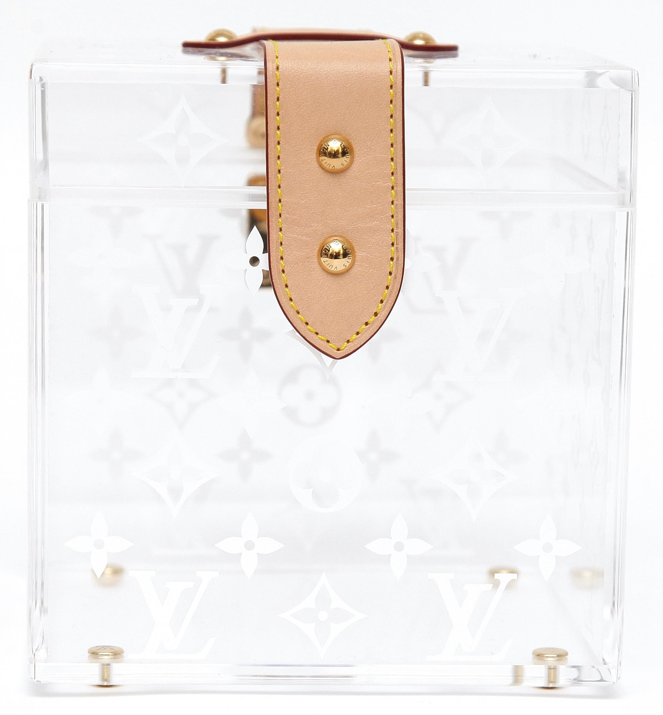 LOUIS VUITTON Plexiglass Monogram CUBE SCOTT BOX Gold HW Leather Trunk In Excellent Condition For Sale In Hollywood, FL