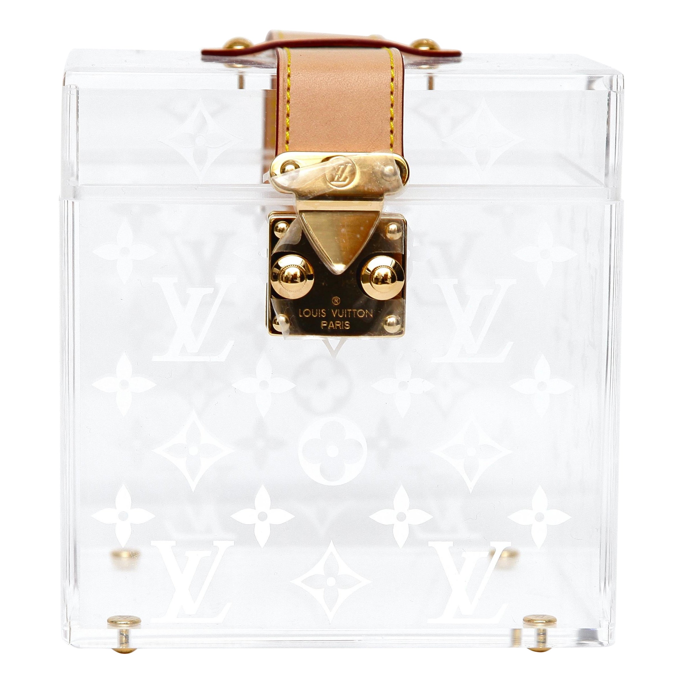 LOUIS VUITTON Plexiglass Monogram CUBE SCOTT BOX Gold HW Leather Trunk For Sale