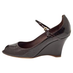 Louis Vuitton Plum Monogram Patent Leather Peep Toe Wedge Pumps Size 36.5