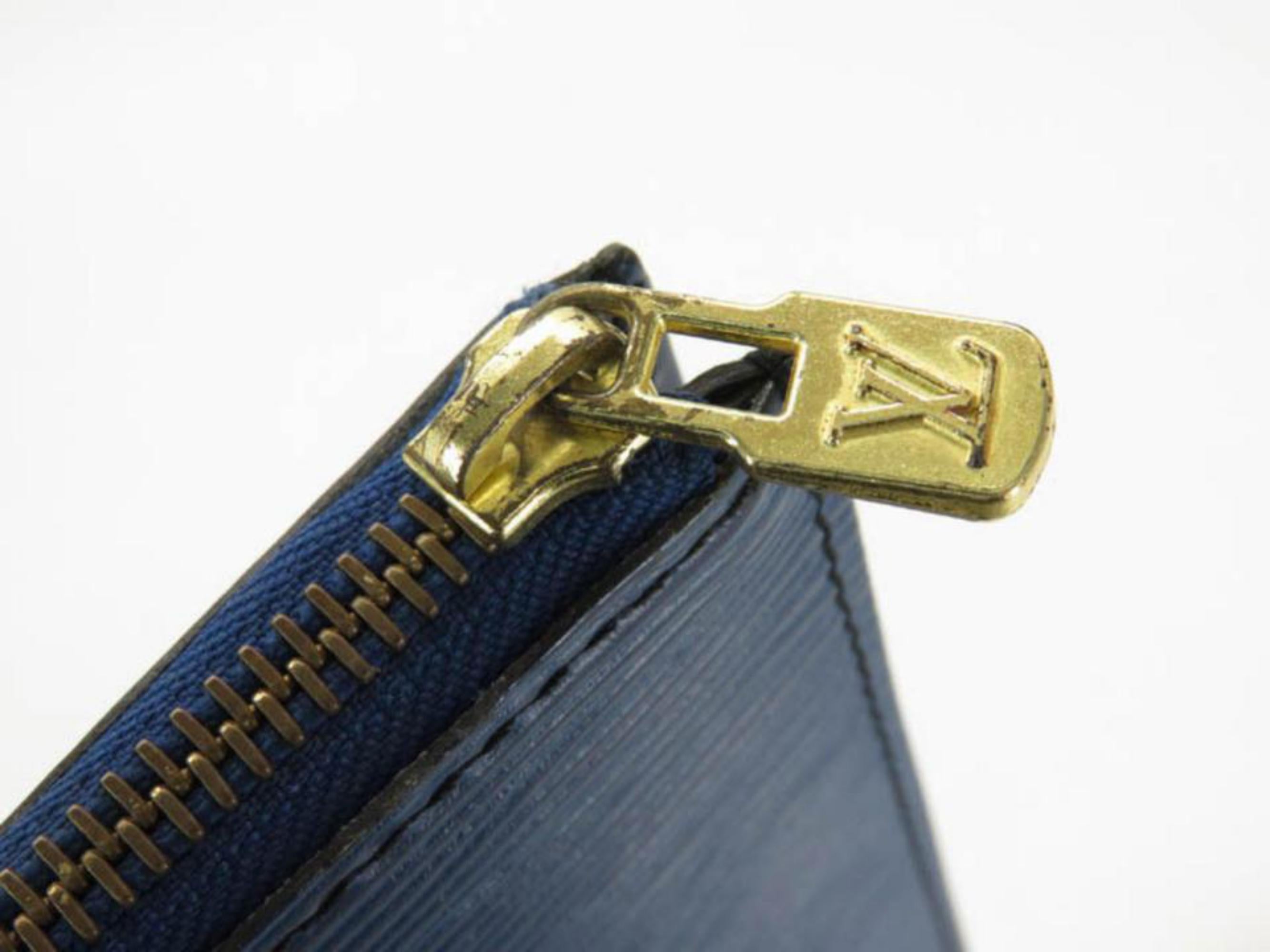 Louis Vuitton Poche Epi Documents Zip Document Case 867202 Blue Leather Clutch For Sale 1