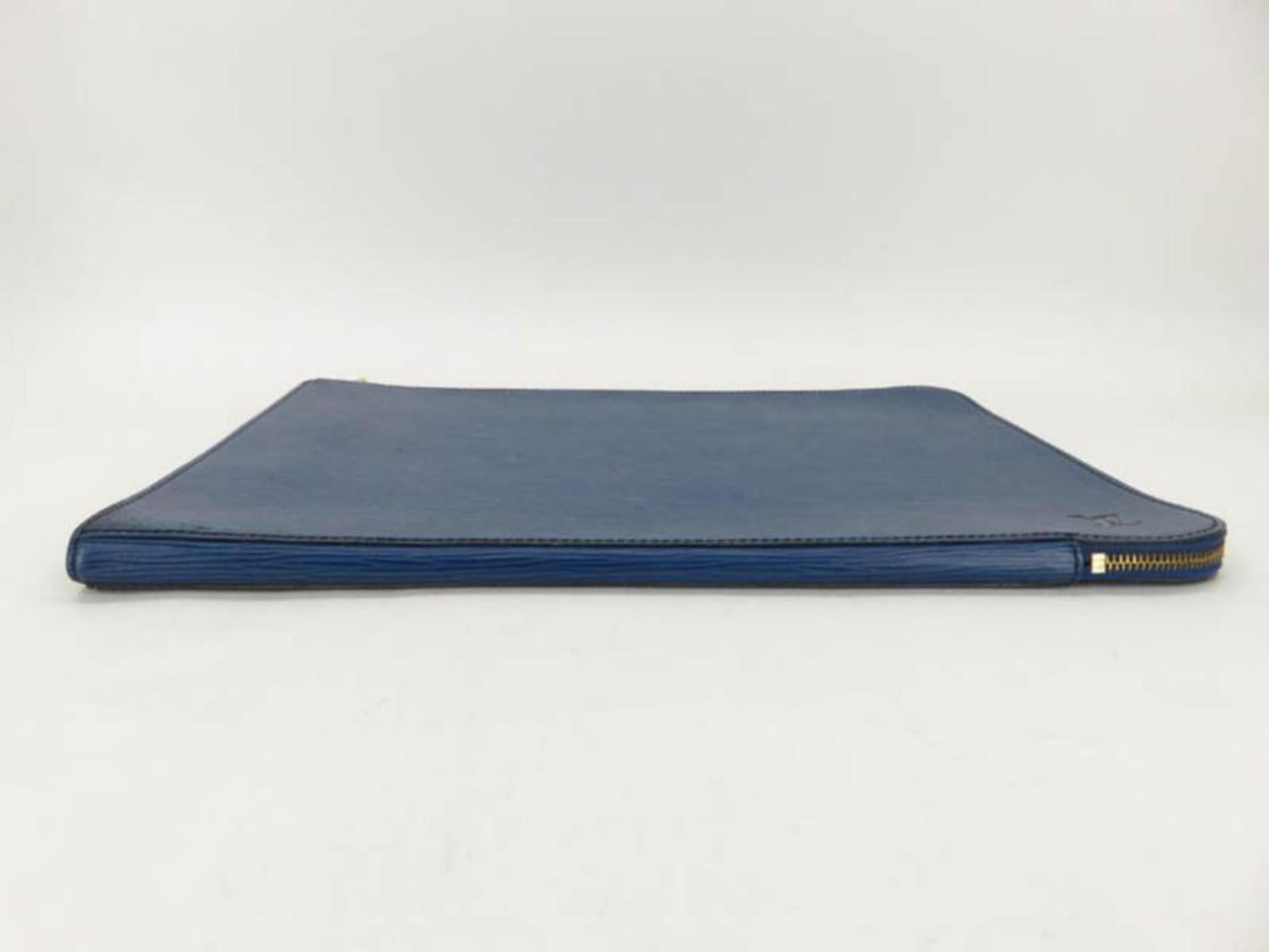 Louis Vuitton Poche Epi Documents Zip Document Case 867202 Blue Leather Clutch For Sale 4