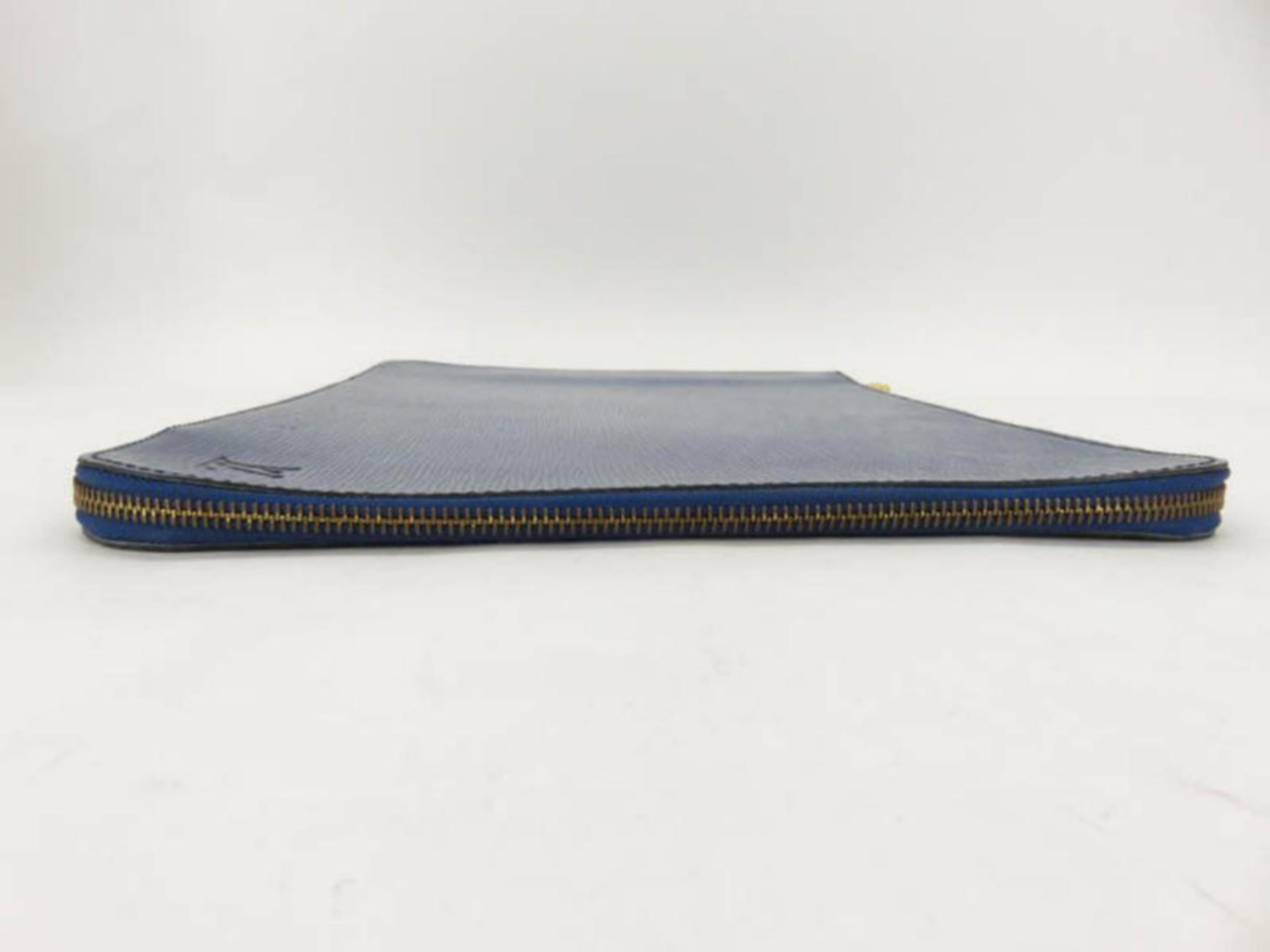 Louis Vuitton Poche Epi Documents Zip Document Case 867202 Blue Leather Clutch For Sale 5