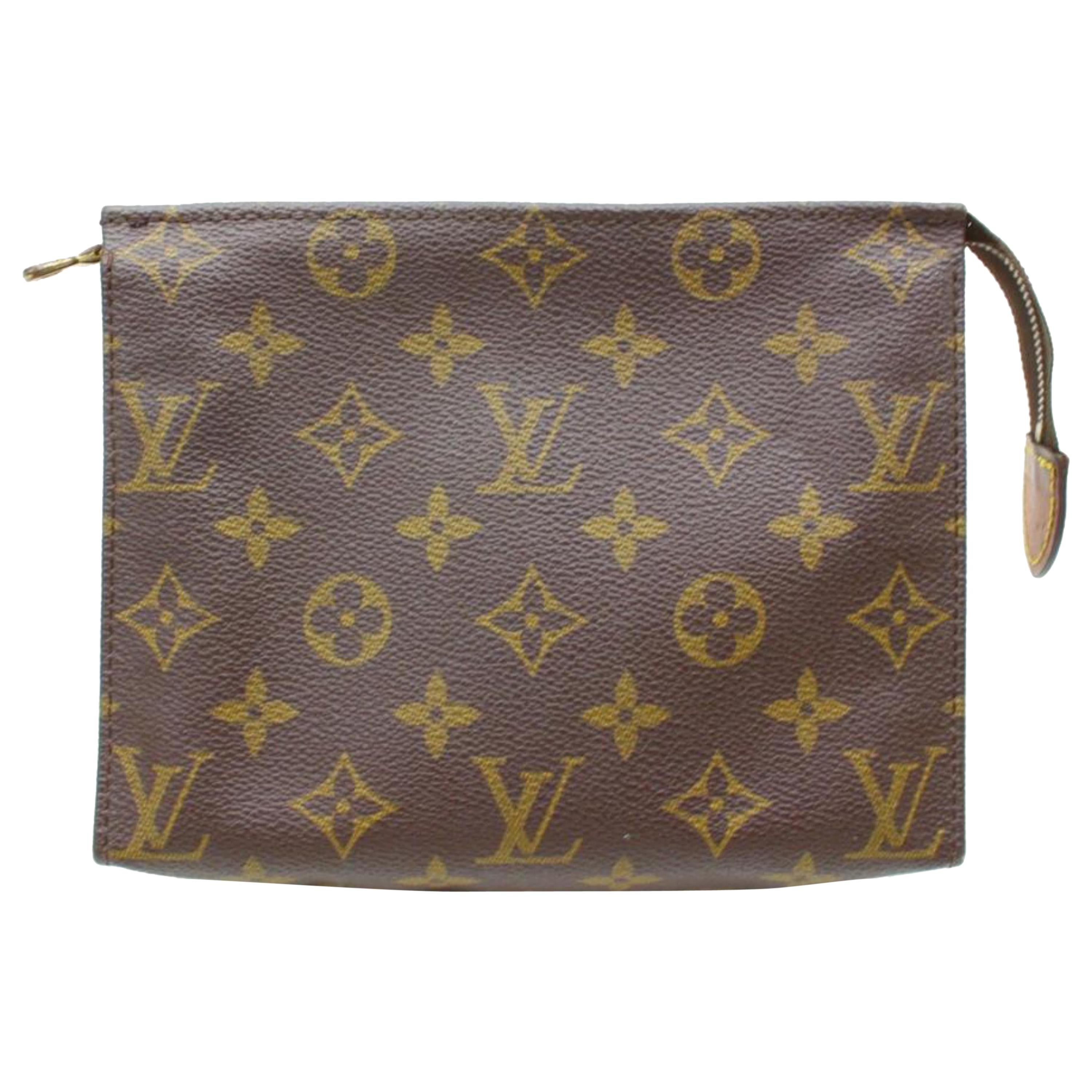 Louis Vuitton Poche Monogram Toiletry Pouch Toilette 19 868316 Brown Coated Canv For Sale