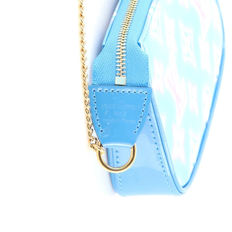 Louis Vuitton Mini Pochette Accessoires Pink Blue Neon Patent Gold Chain  Bag