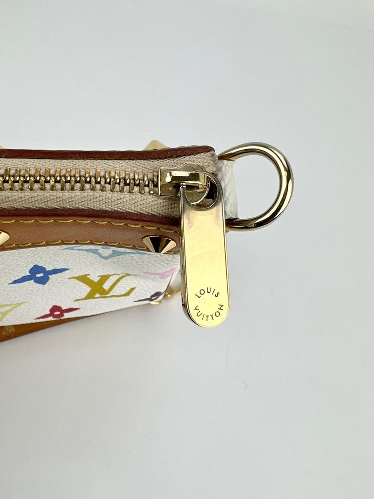 White Multicolor Monogram Leather Keychain