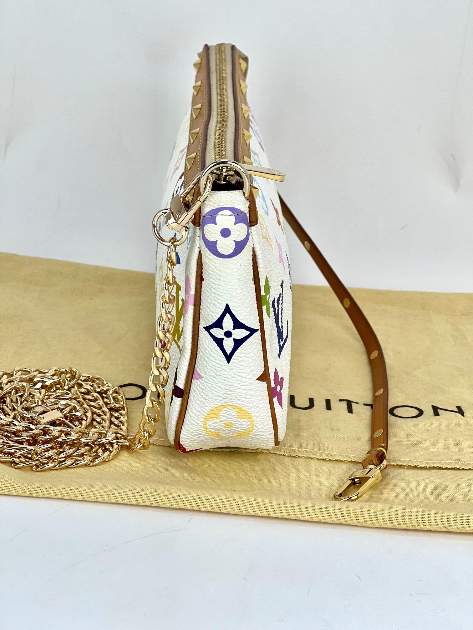  Louis Vuitton Pochette Accessories White Multicolor Monogram Crossbody In Good Condition For Sale In Freehold, NJ