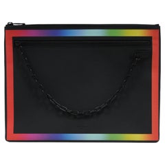 Louis Vuitton Pochette Bag Black Taiga Leather Rainbow Travel Clutch Pouch