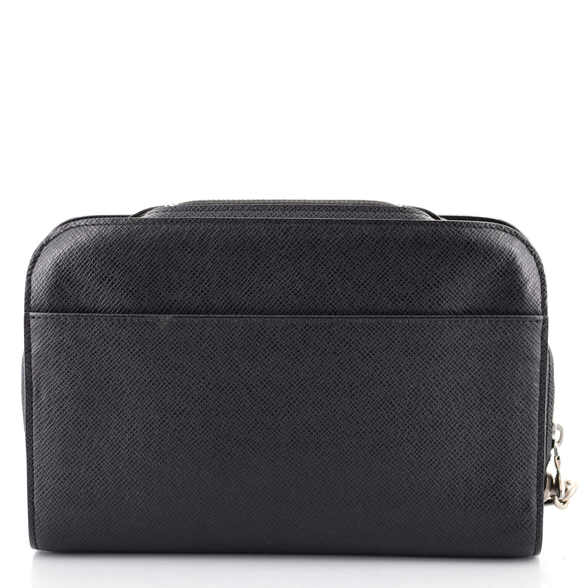 Black Louis Vuitton Pochette Baikal Clutch Taiga Leather