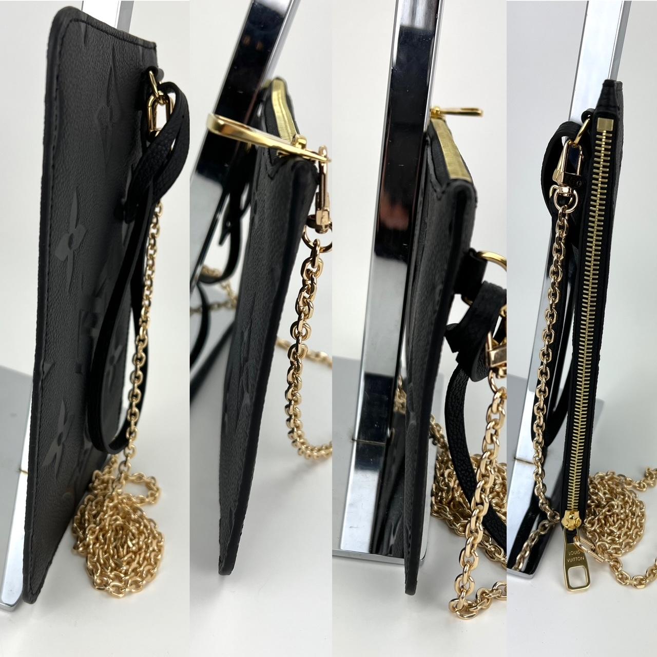LOUIS VUITTON Pochette Black Leather Crossbody from NEVERFULL Added Chain  5
