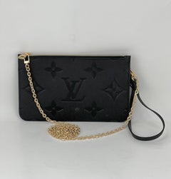 LOUIS VUITTON Pochette Black Leather Crossbody from NEVERFULL Added Chain