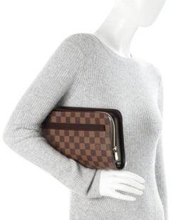 Louis Vuitton Pochette Damier Ebene Saint Clutch 869640 Brown Coated Canvas Wris