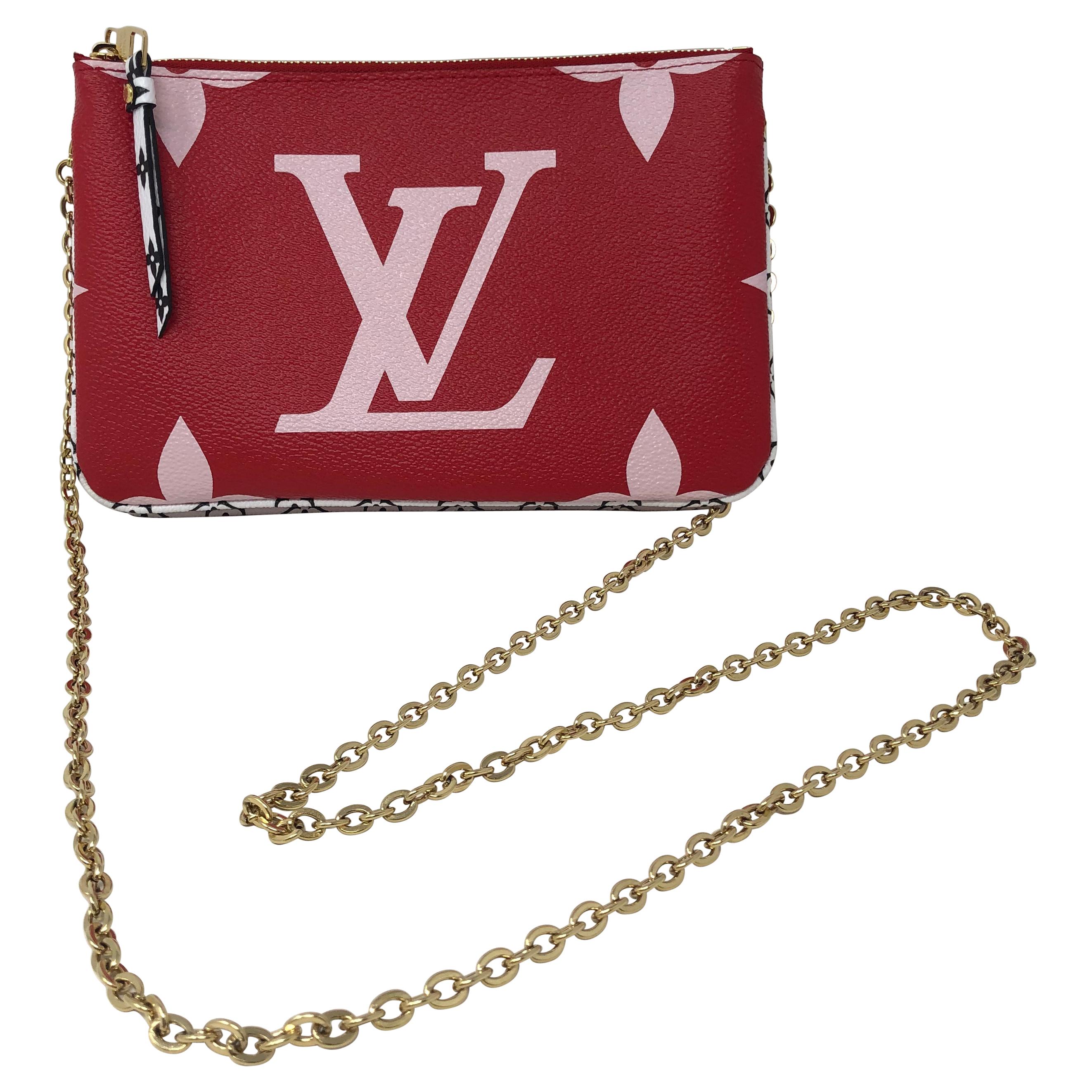 Louis Vuitton Brown Monogram PinK Double Pochette Chain Crossbody