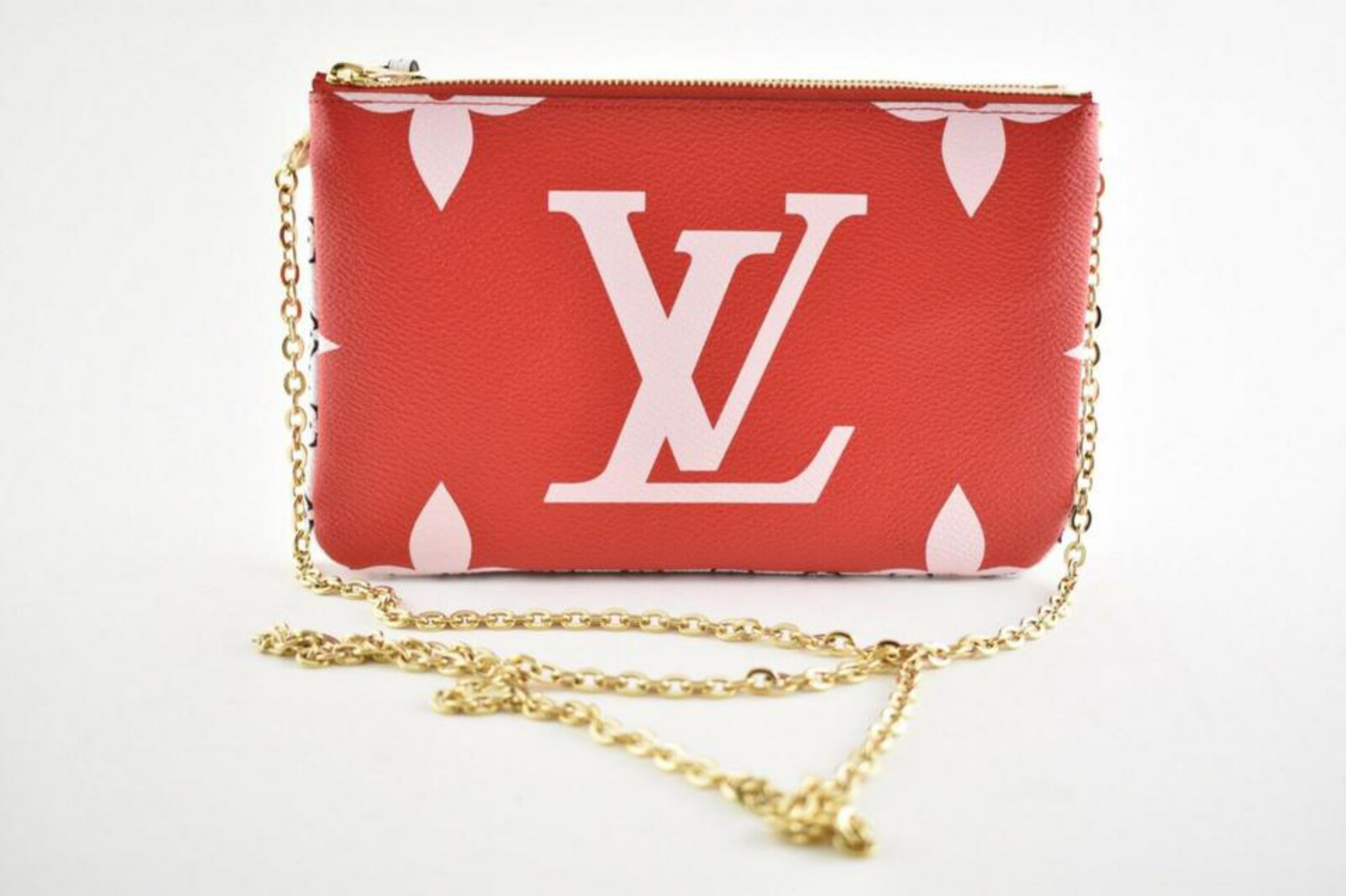 Louis Vuitton Pochette Giant Pink Double Zip Chain 870616 Red Cross Body Bag For Sale 3
