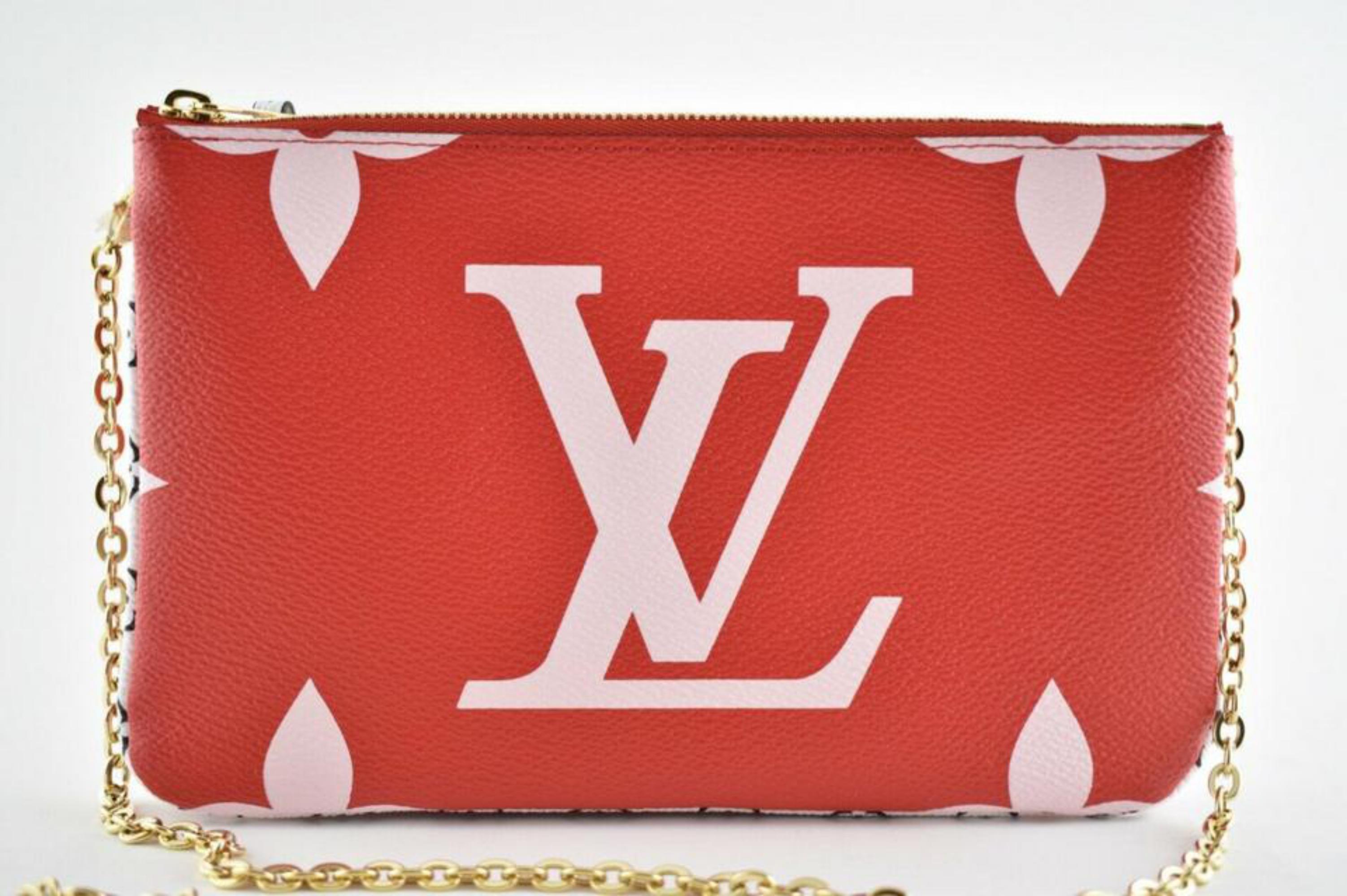 Louis Vuitton Pochette Giant Pink Double Zip Chain 870616 Red Cross Body Bag In New Condition For Sale In Forest Hills, NY