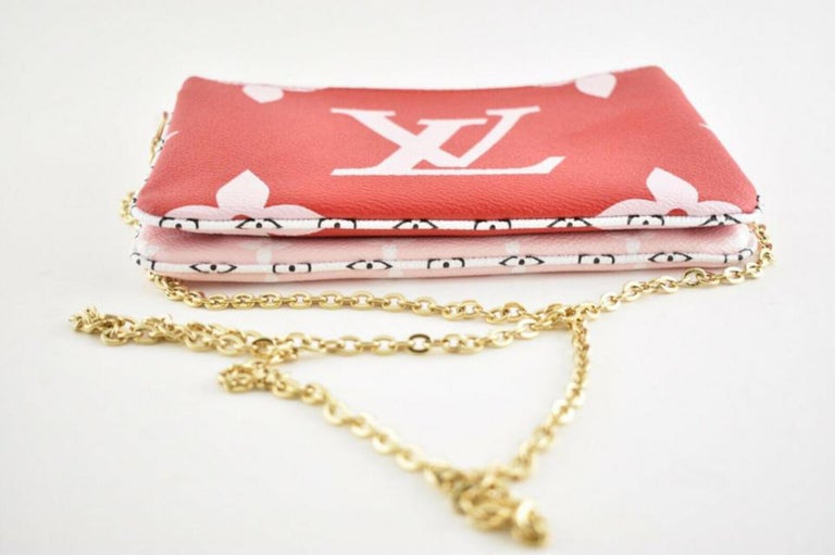 Louis Vuitton Pochette Giant Pink Double Zip Chain 870616 Red Cross Body Bag  For Sale at 1stDibs