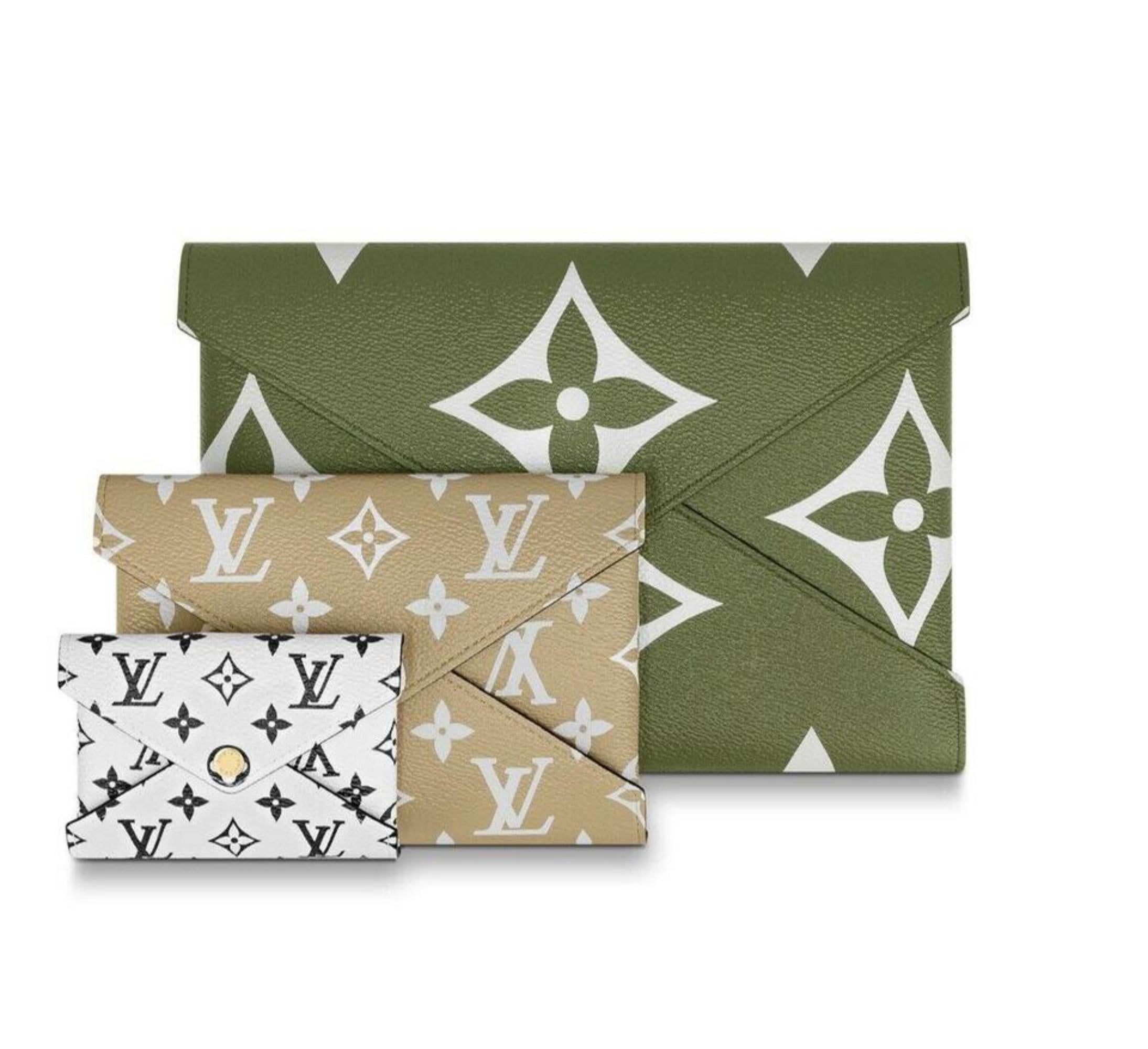 Louis Vuitton Pochette KirigamiSet Of Three Envelope 870429 Green Canvas Clutch In New Condition For Sale In Forest Hills, NY