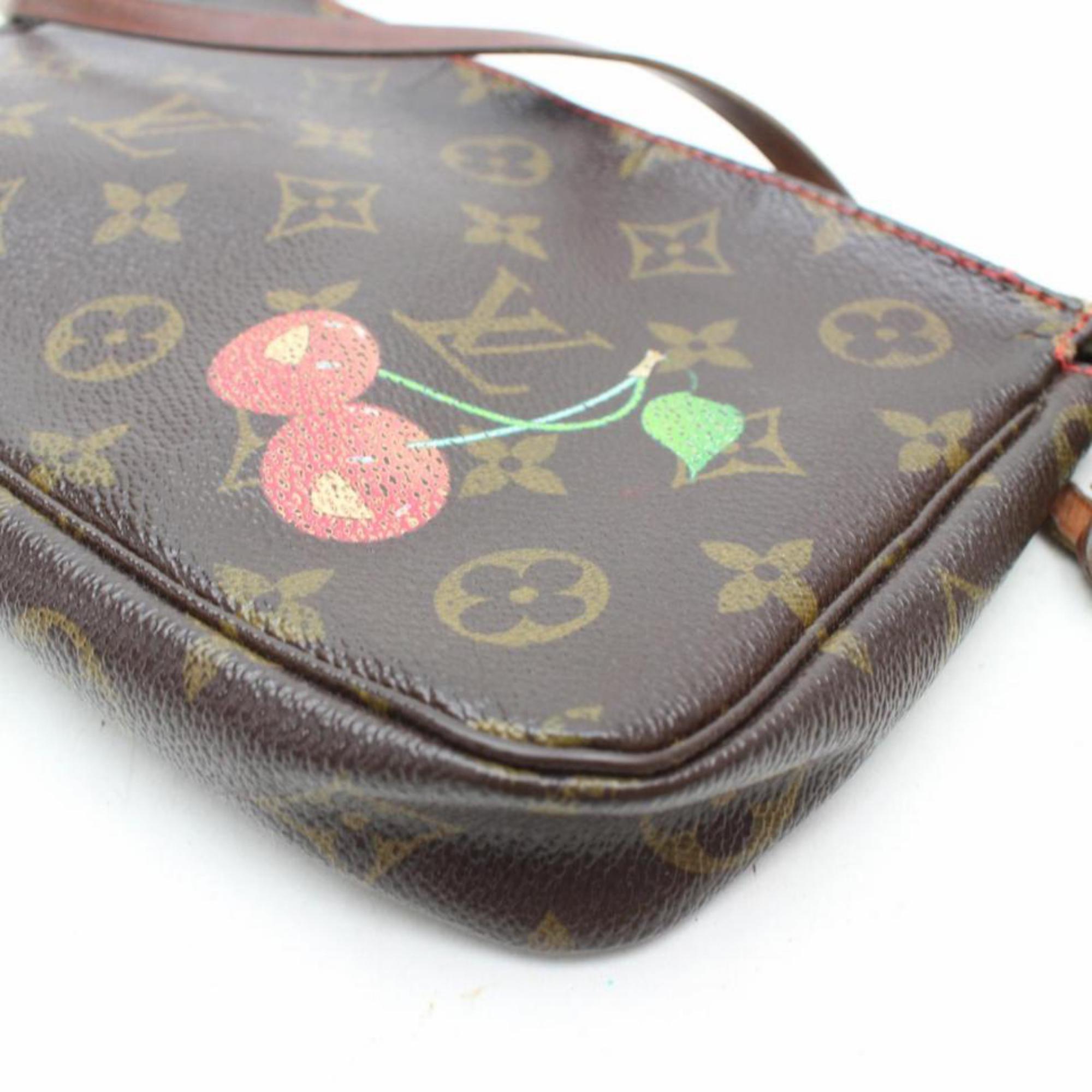 Louis Vuitton Pochette  Limited Edition Cherry 869917 Brown Coated Canvas Hobo  For Sale 6