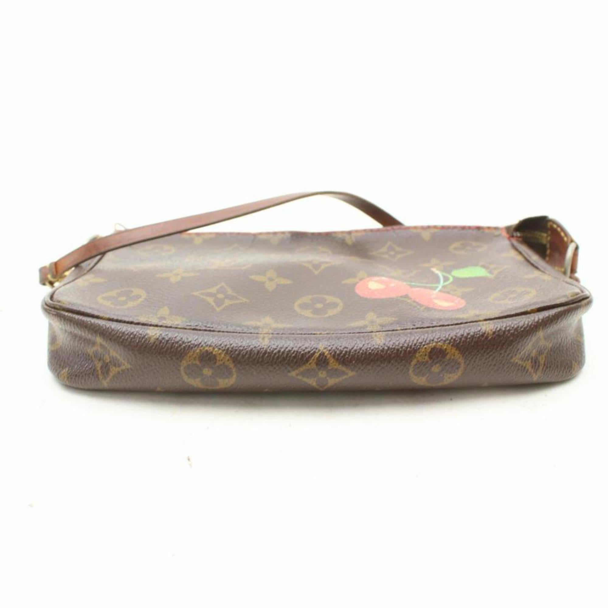 Louis Vuitton Pochette  Limited Edition Cherry 869917 Brown Coated Canvas Hobo  For Sale 4