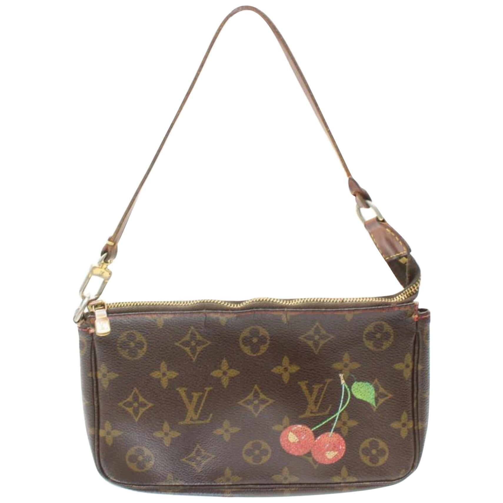 Louis Vuitton Pochette  Limited Edition Cherry 869917 Brown Coated Canvas Hobo  For Sale