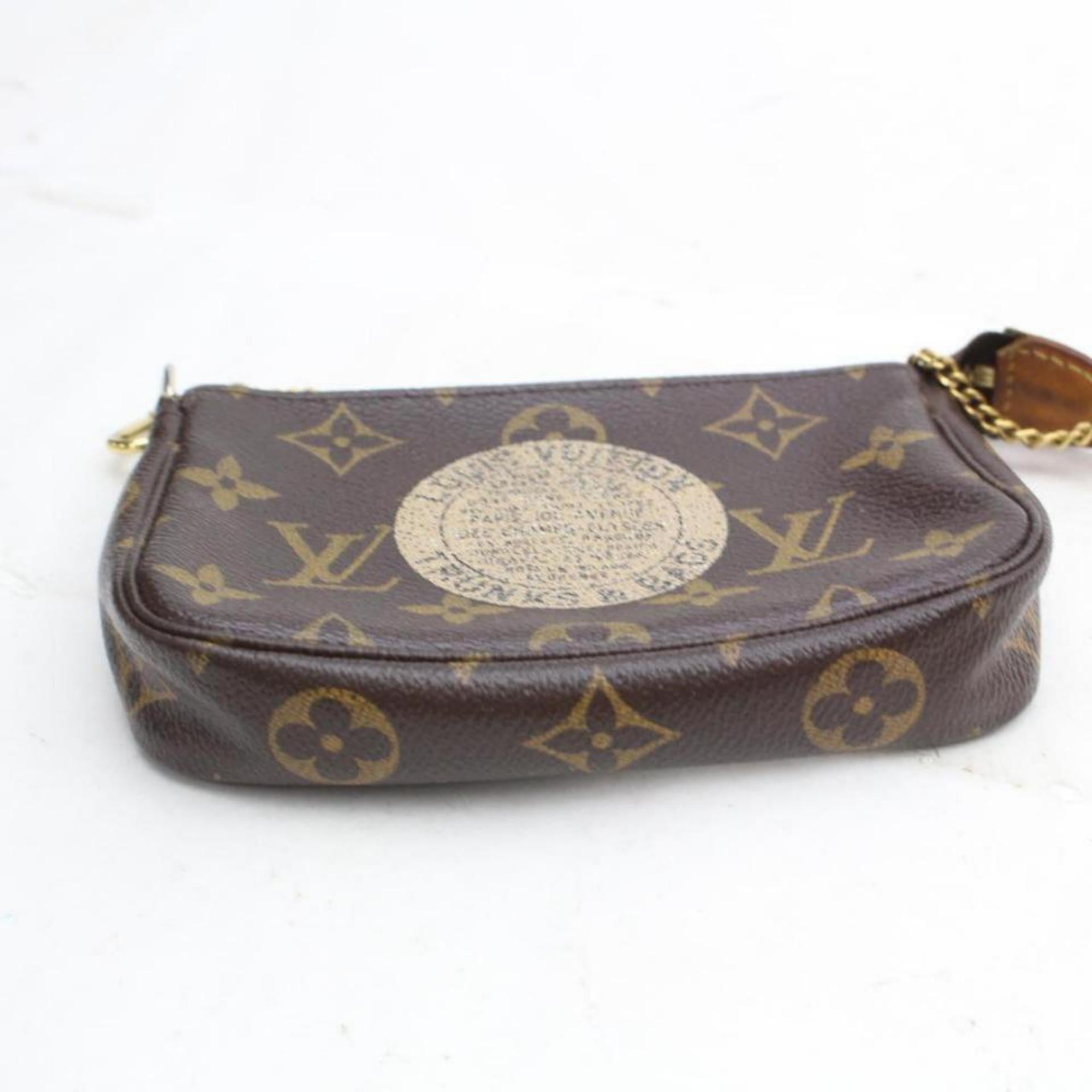 Louis Vuitton Pochette Limited Trunks Mini Chain 869715 Brown Canvas Wristlet For Sale 3