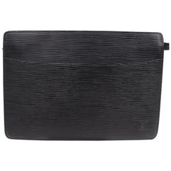 Louis Vuitton Pochette Noir Homme Zip Pouch 868818 Black Leather Clutch