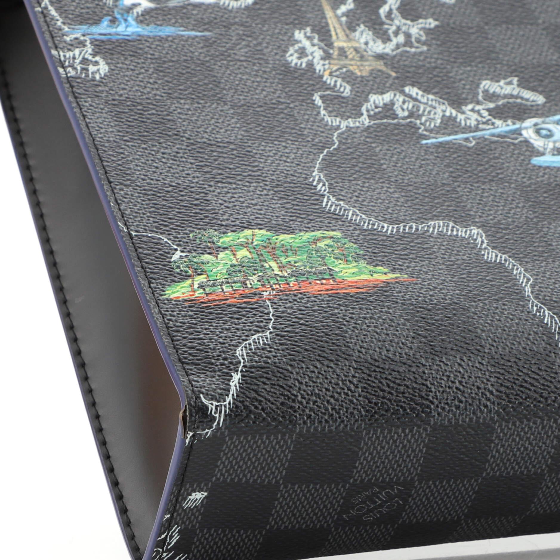Louis Vuitton Pochette Voyage Limited Edition Renaissance Map Damier Graphite MM In Fair Condition In NY, NY