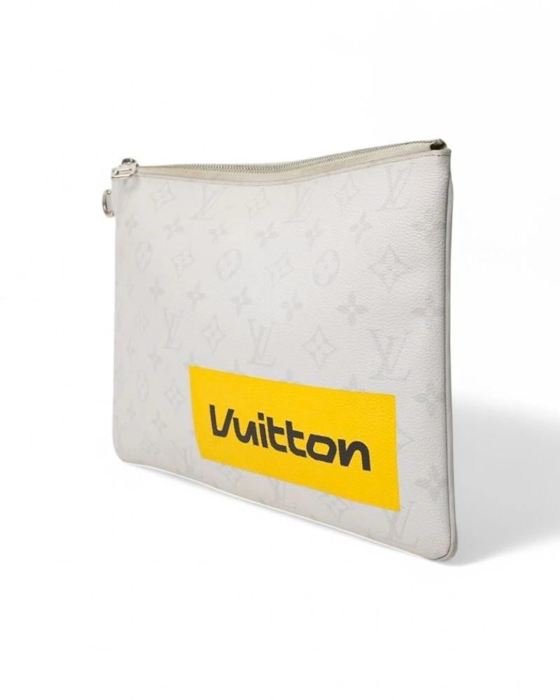 Gray Louis Vuitton Clutch Bag Voyage PM Logo Story Monogram White For Sale
