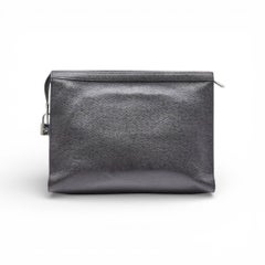 Louis Vuitton Pochette Voyage Pouch MM Clutch Taiga Leather Black