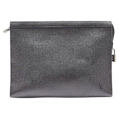 Louis Vuitton Pochette Voyage Pouch MM Clutch Taiga Leather Black