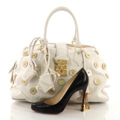Louis Vuitton Polka Dot Panama Bowly Handbag Embellished Canvas