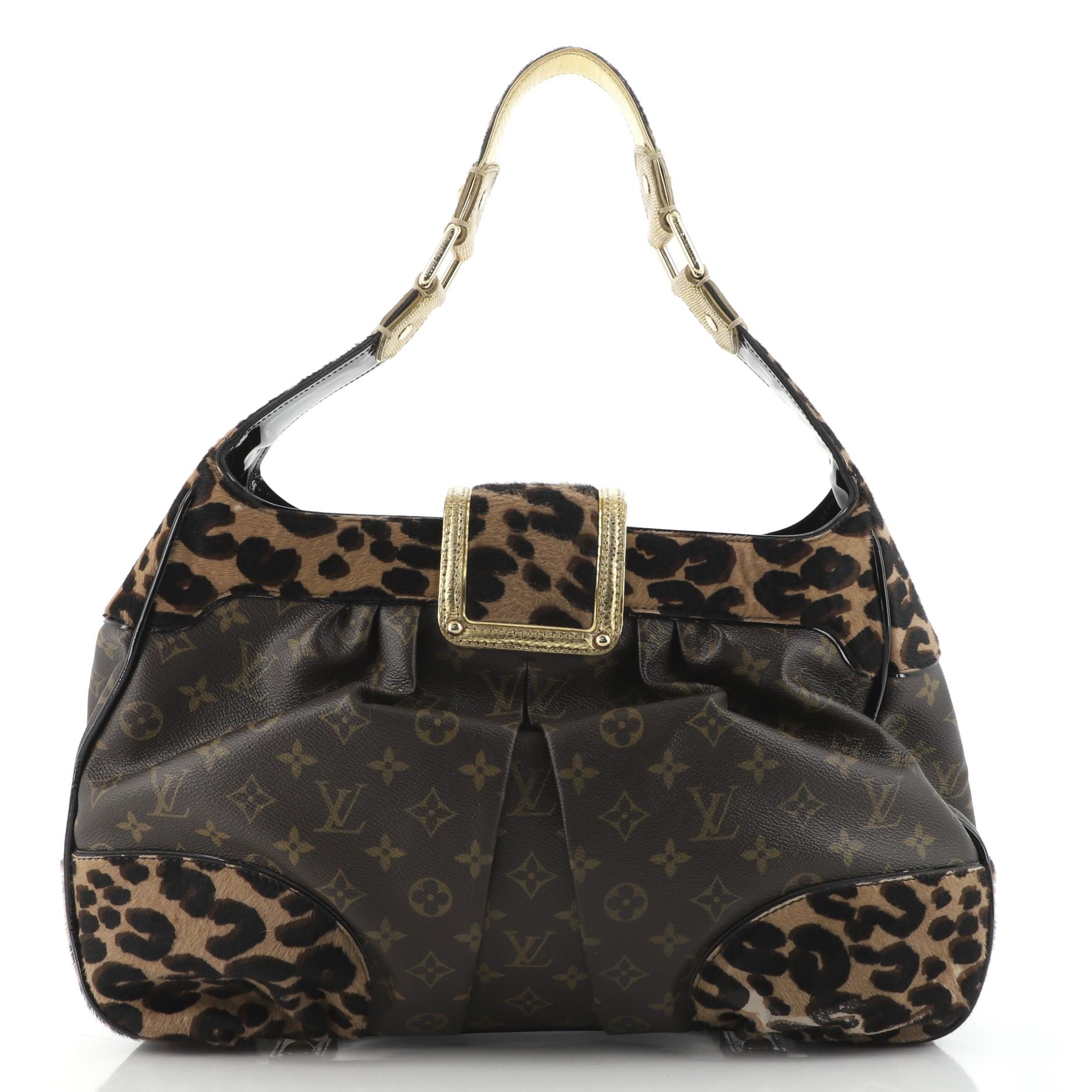 Black Louis Vuitton Polly Handbag Monogram Canvas and Leopard Pony Hair