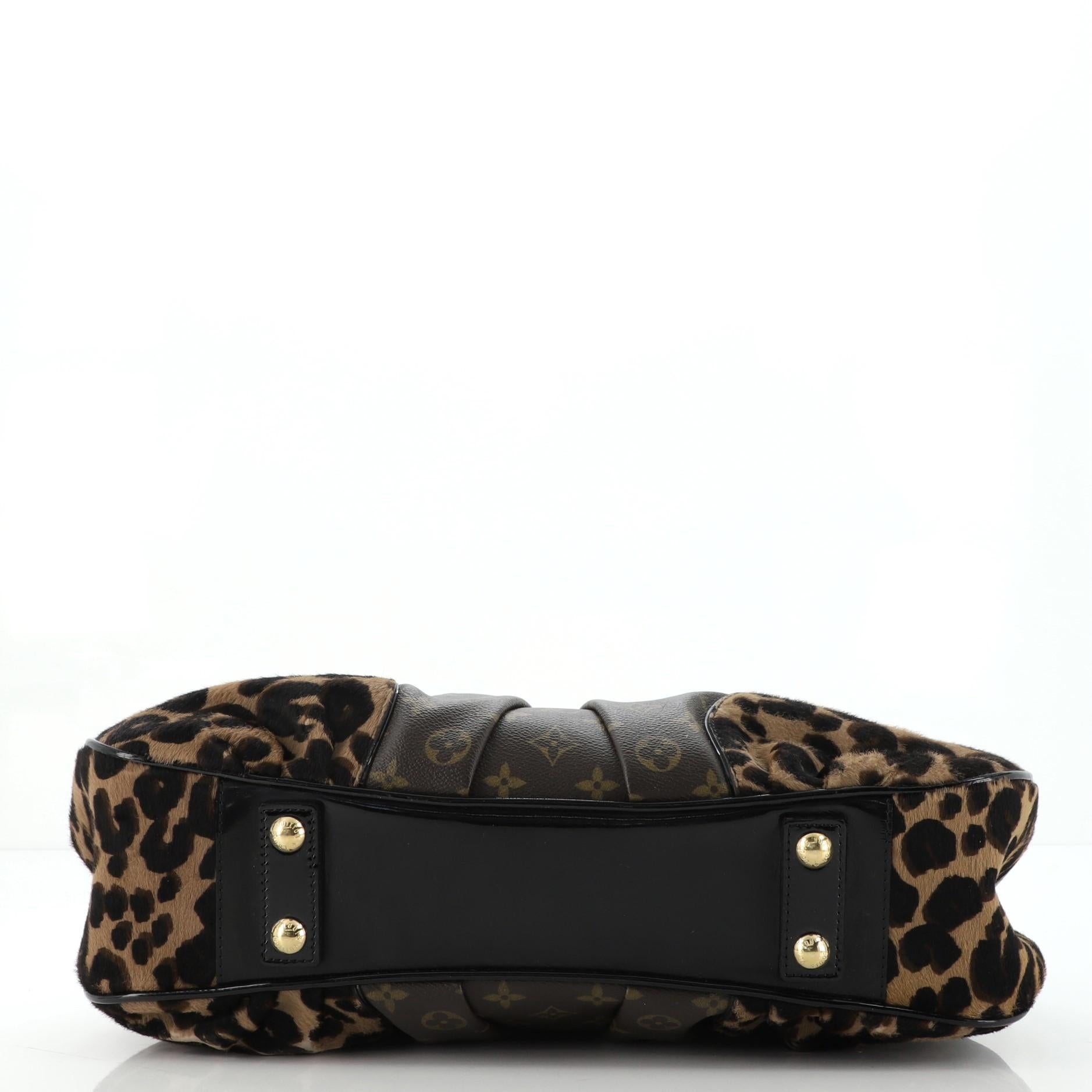 Louis Vuitton Polly Handbag Monogram Canvas and Leopard Pony Hair In Fair Condition In NY, NY