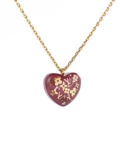 LOUIS VUITTON Pomme D’Amour “Inclusion” LV Monogram Resin Heart Pendant Necklace