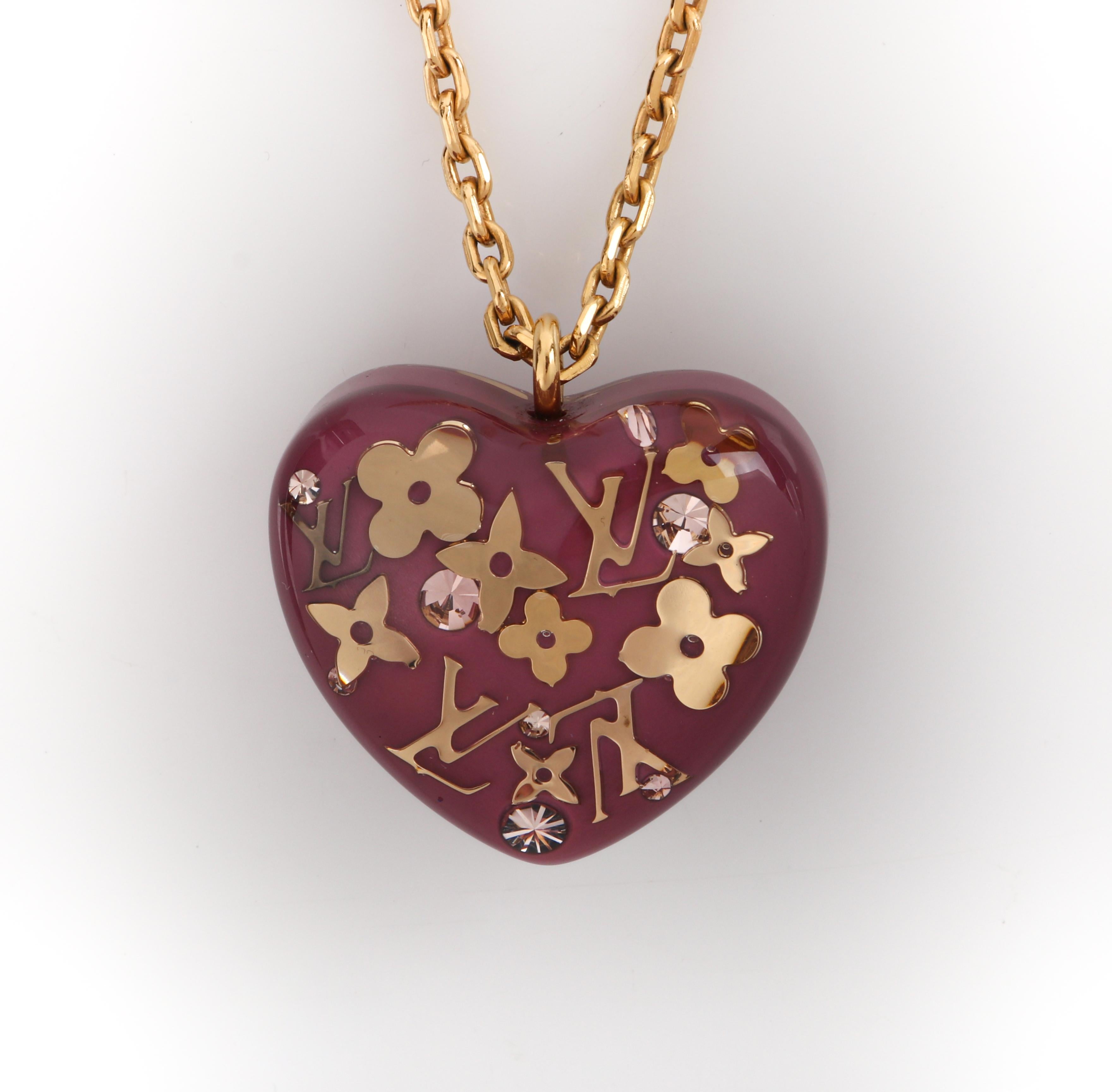 LOUIS VUITTON Pomme D’Amour “Inclusion” LV Monogram Resin Heart Pendant Necklace In Good Condition In Thiensville, WI
