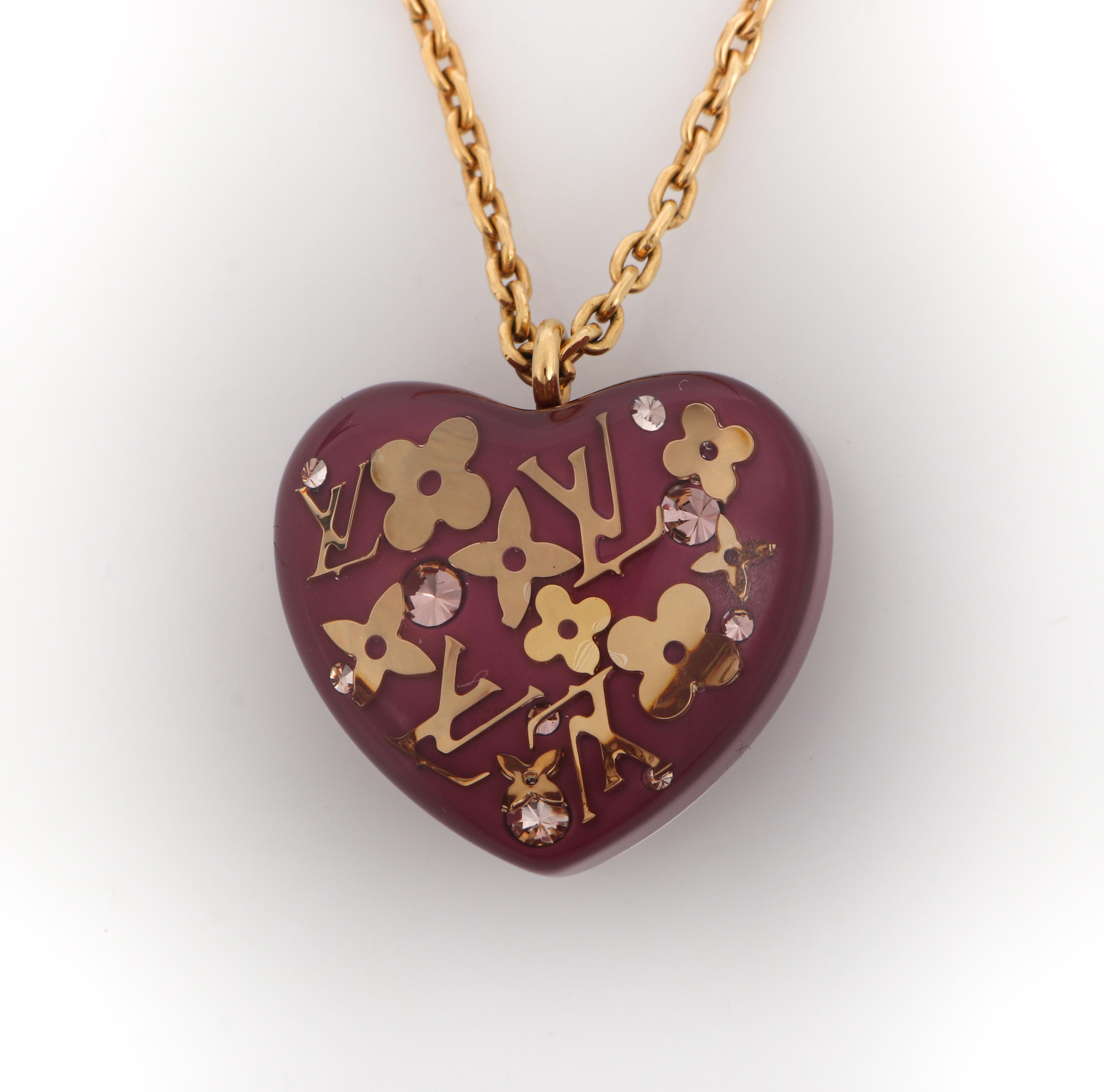 Women's LOUIS VUITTON Pomme D’Amour “Inclusion” LV Monogram Resin Heart Pendant Necklace
