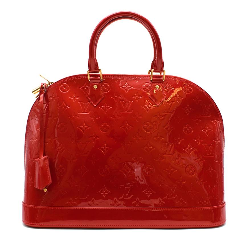 Louis Vuitton Pomme D’Amour Monogram Vernis Alma GM Bag

- Monogram embossed patent leather with signature details â€“ Engraved LV padlock
- Hand-stitched handles 
- Microfibre lining
- Gold-colour hardware
- 2 handles for hand or elbow carry
-