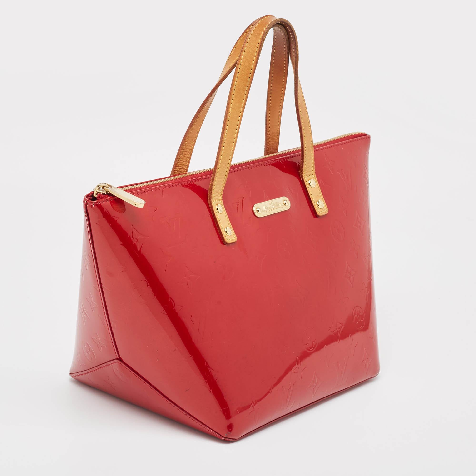Red Louis Vuitton Pomme D'Amour Monogram Vernis Bellevue PM Bag